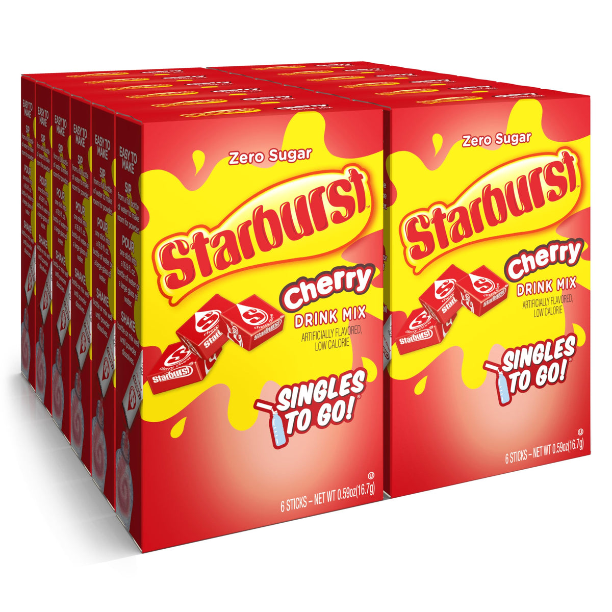 Starburst Singles To Go powder stick for on-the-go hydration with cherry flavor.