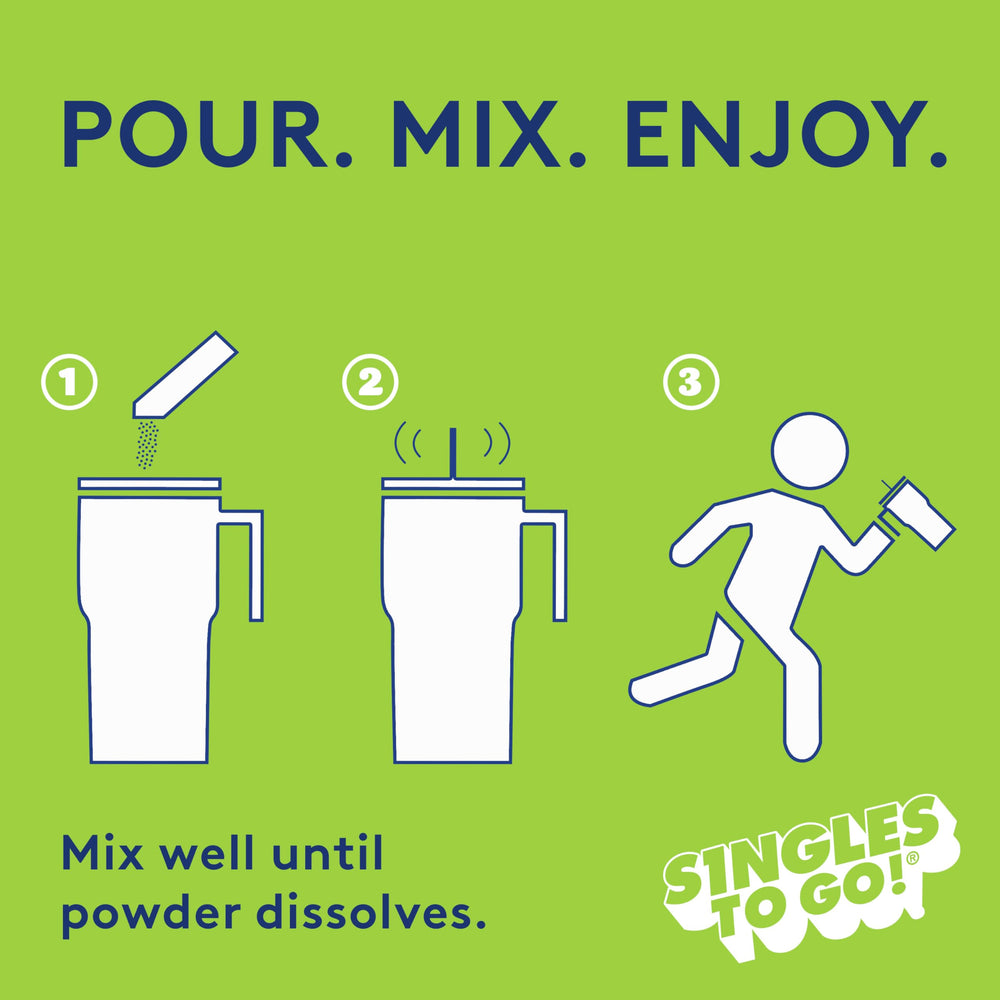SINGLES TO GO! Sugar-free water enhancer with bold Green Apple taste without sugar.