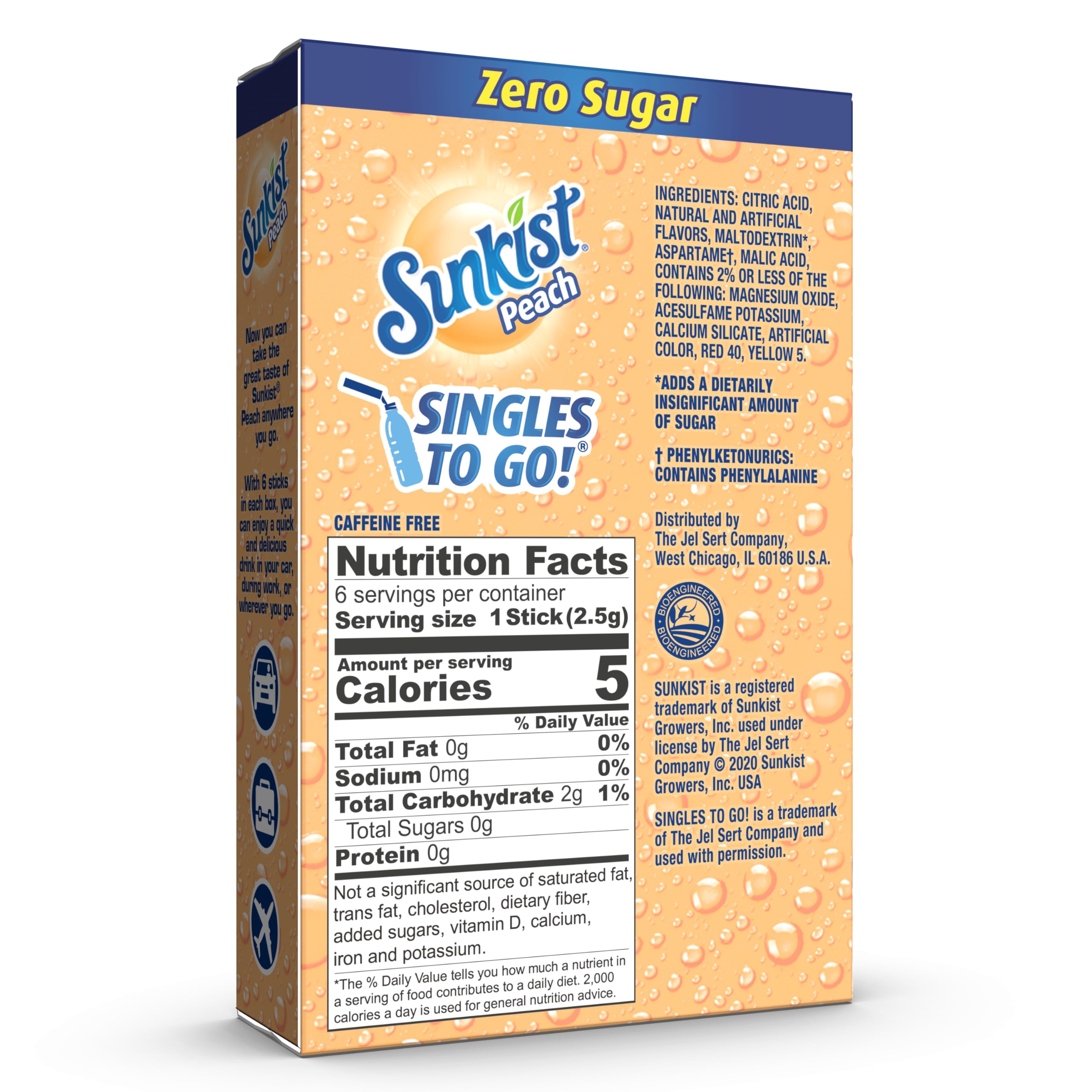 SINGLES TO GO! Sunkist Soda Peach box pack for travel-friendly flavor in minutes