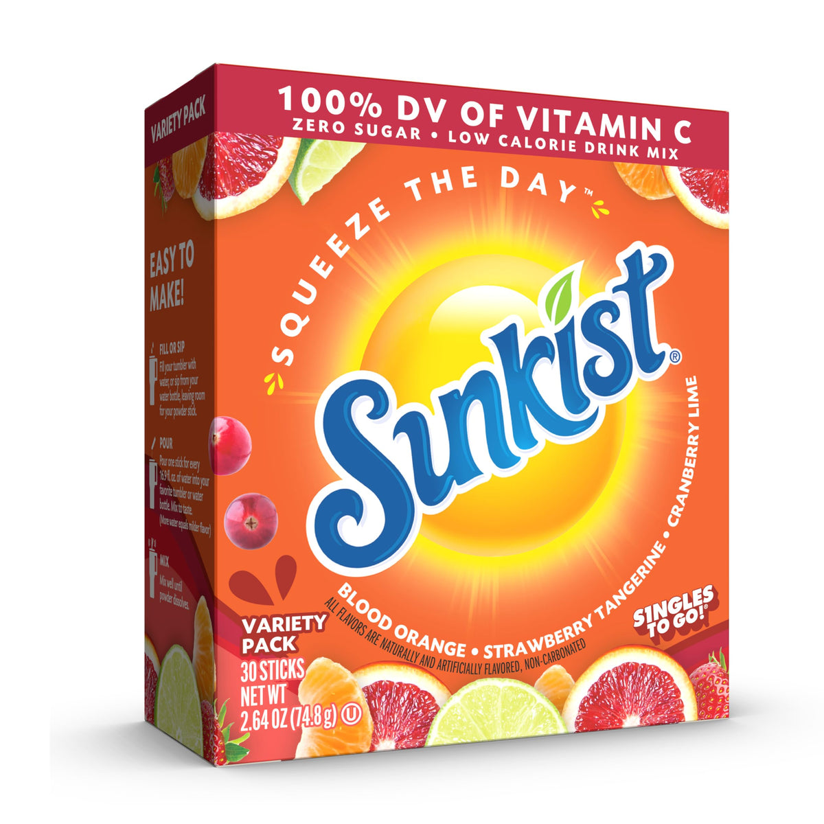 SINGLES TO GO Sunkist variety pack box front for on-the-go hydration