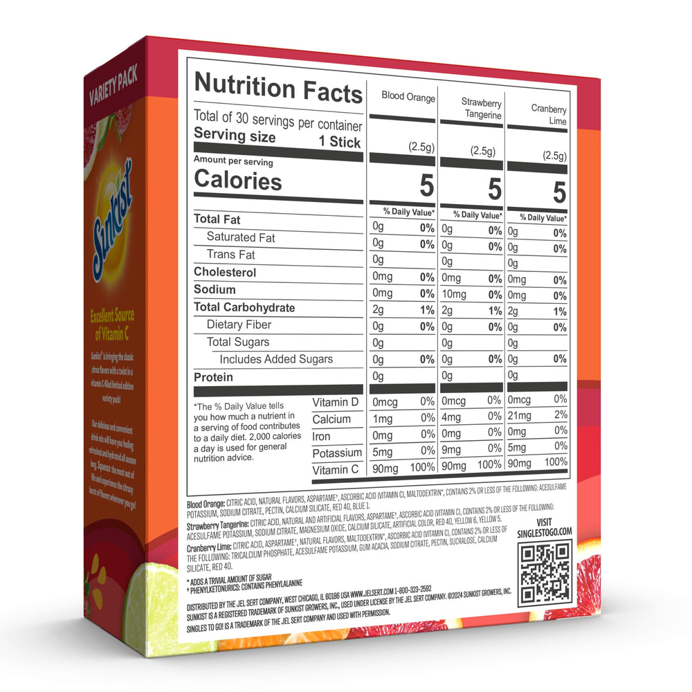 SINGLES TO GO Sunkist sticks packets show portable portions for quick flavor