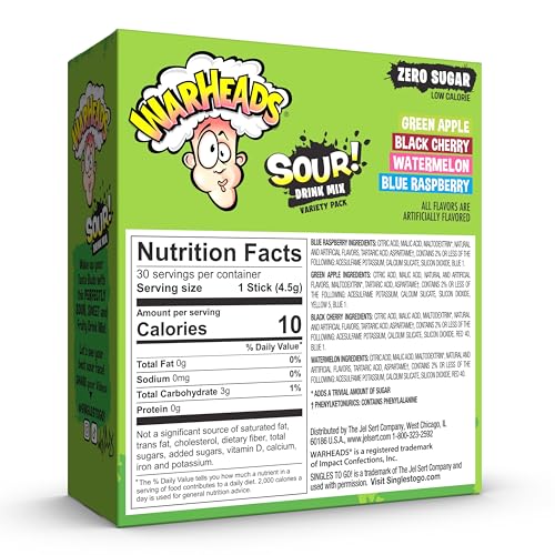 SINGLES TO GO Warheads black cherry stick delivering tangy cherry notes for refreshing water.