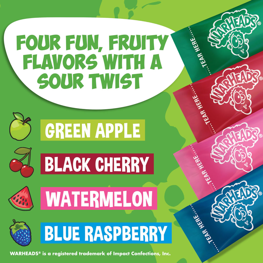 SINGLES TO GO Warheads blue raspberry stick provides a crisp, bold sour splash.