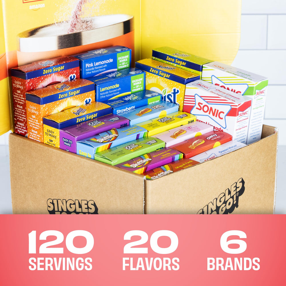 Singles To Go! water flavor packets in a glass highlight easy-to-use hydration.