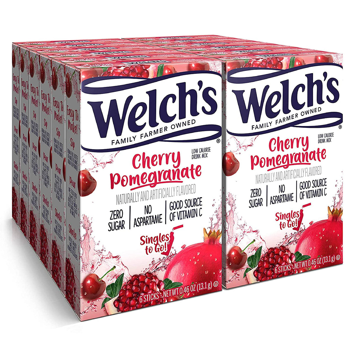 Welch's Singles To Go Cherry Pomegranate box in a 12-box case.