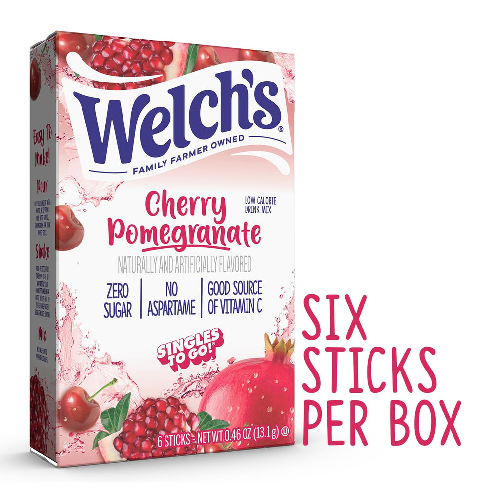 Glass of Welch's Cherry Pomegranate drink with vibrant color.