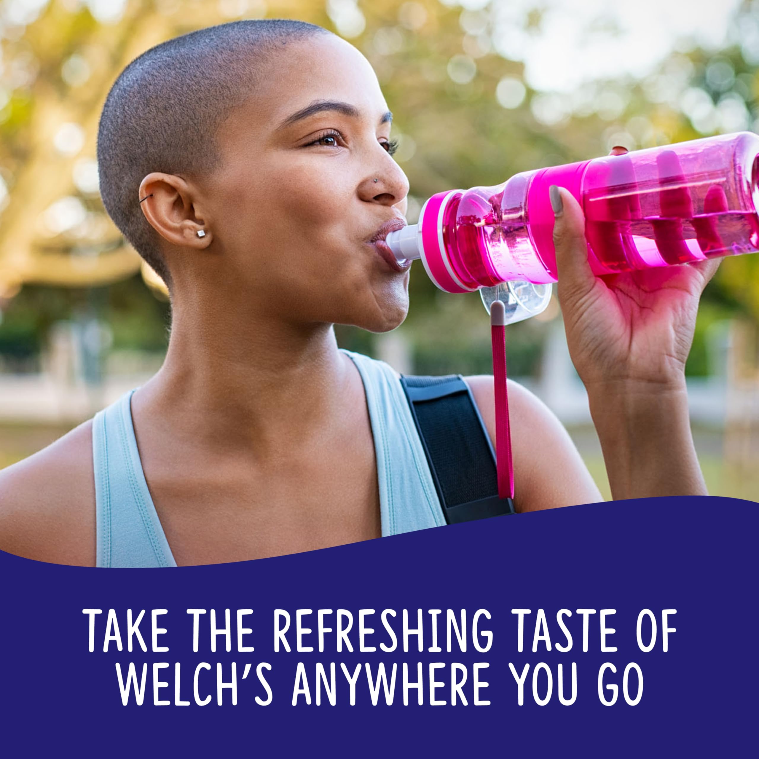 Welch's Singles To Go packets close-up showing cherry pomegranate flavor