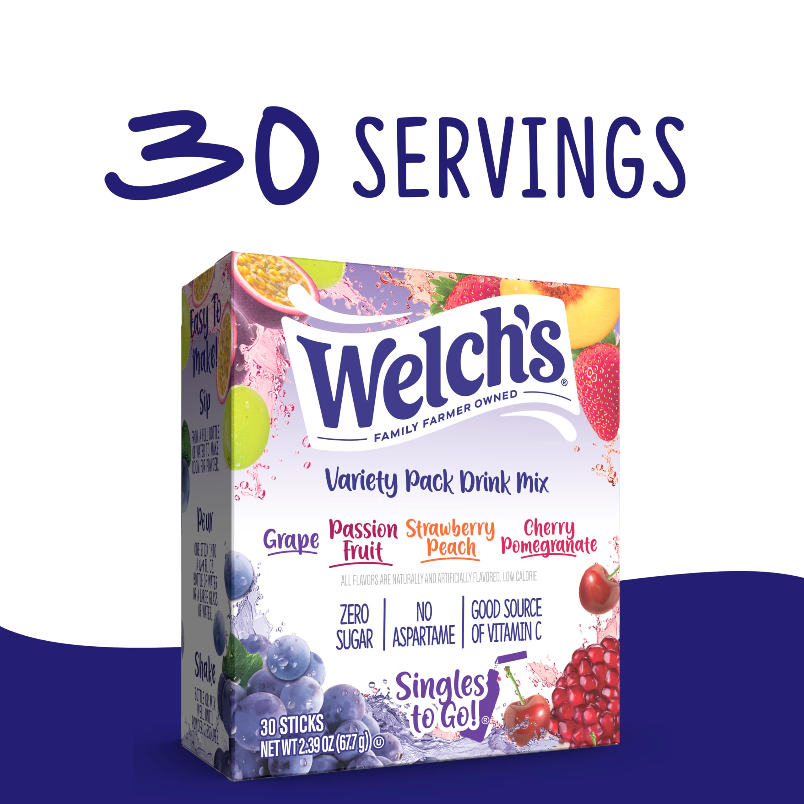 Welch's Singles To Go packets close-up featuring passion fruit for refreshing water