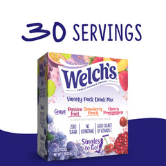 Welch's Singles To Go packets close-up featuring passion fruit for refreshing water