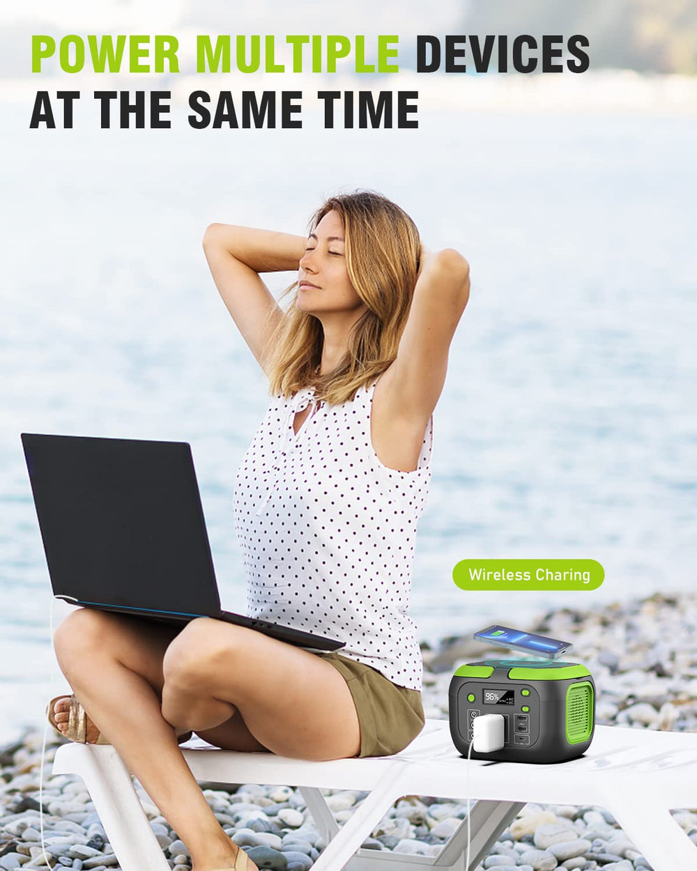 SinKeu 110V AC outlet powers laptops, cameras, and small appliances