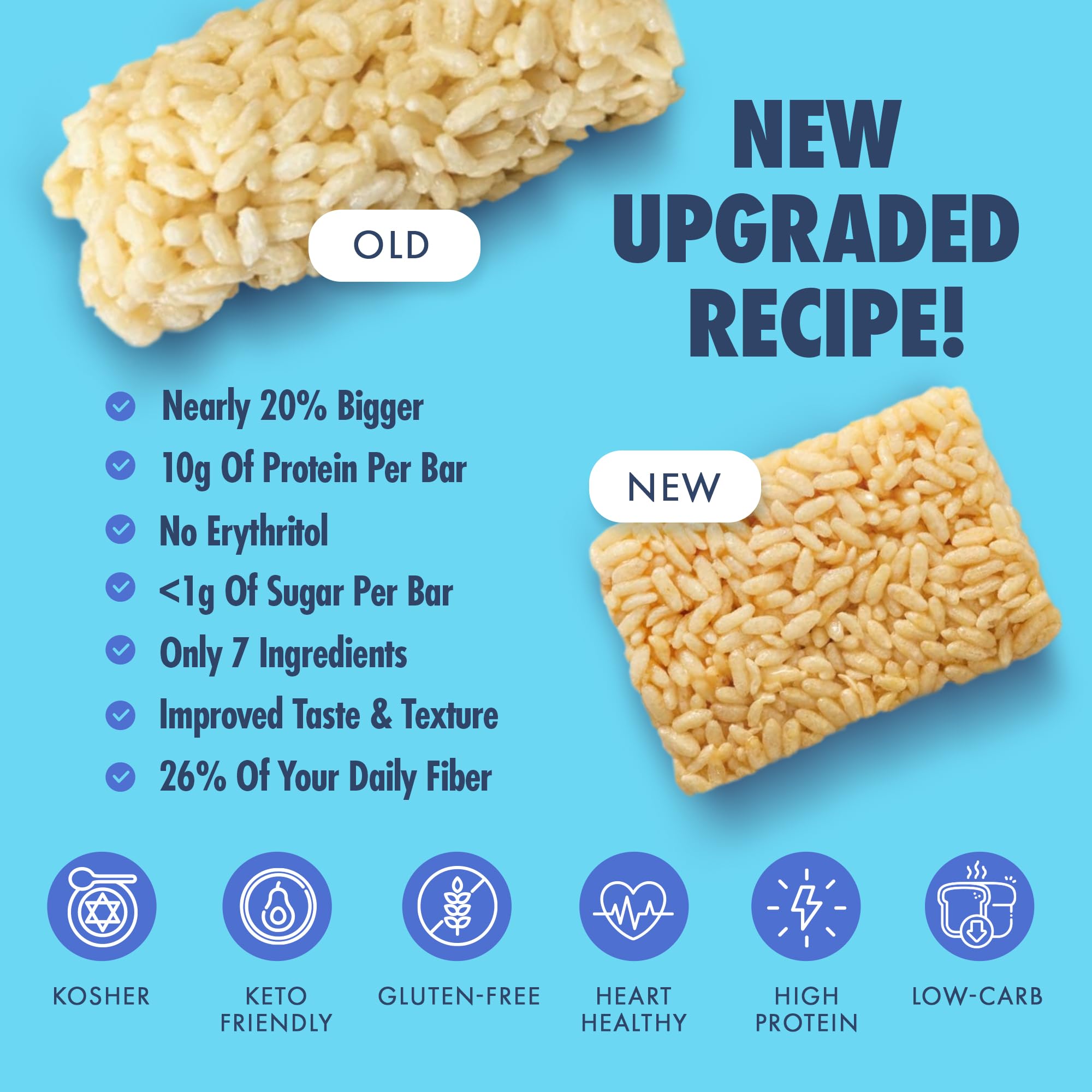 Sinless Snacks Marshmallow Krisp Bar nutrition card highlights low sugar and net carbs.