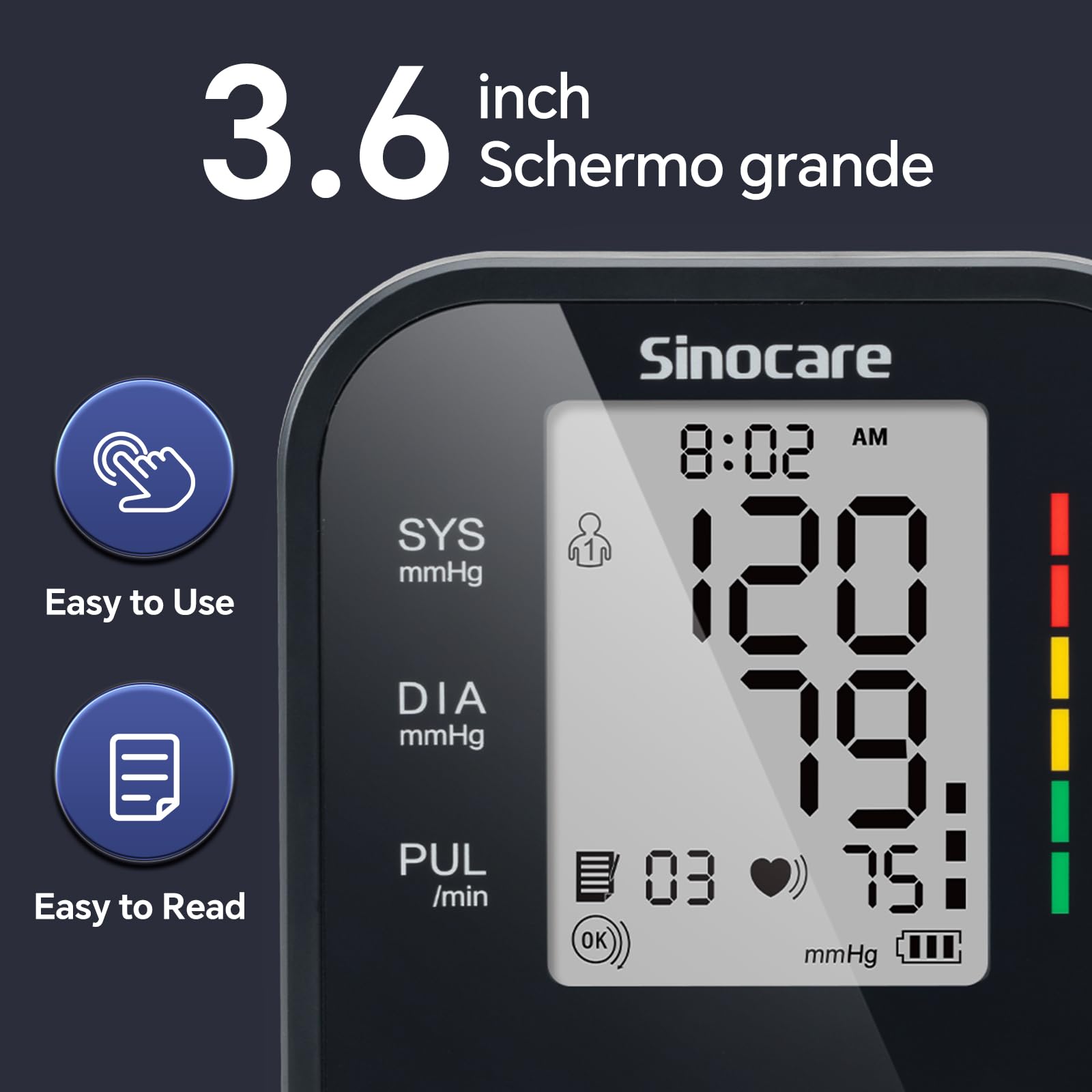Sinocare blood pressure monitor display with a large screen for quick readings