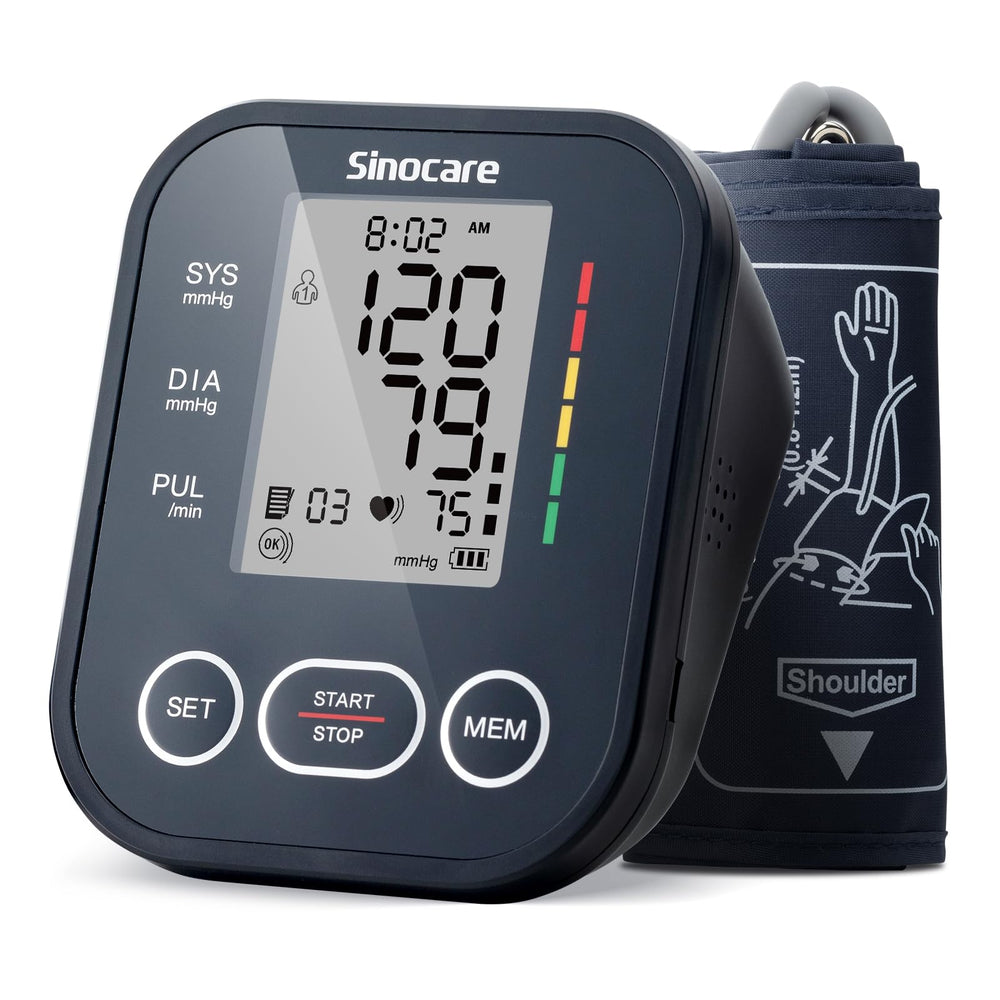 Sinocare blood pressure monitor front view for easy at-home daily readings