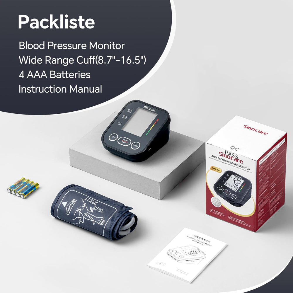 Sinocare blood pressure monitor package contents for home setup