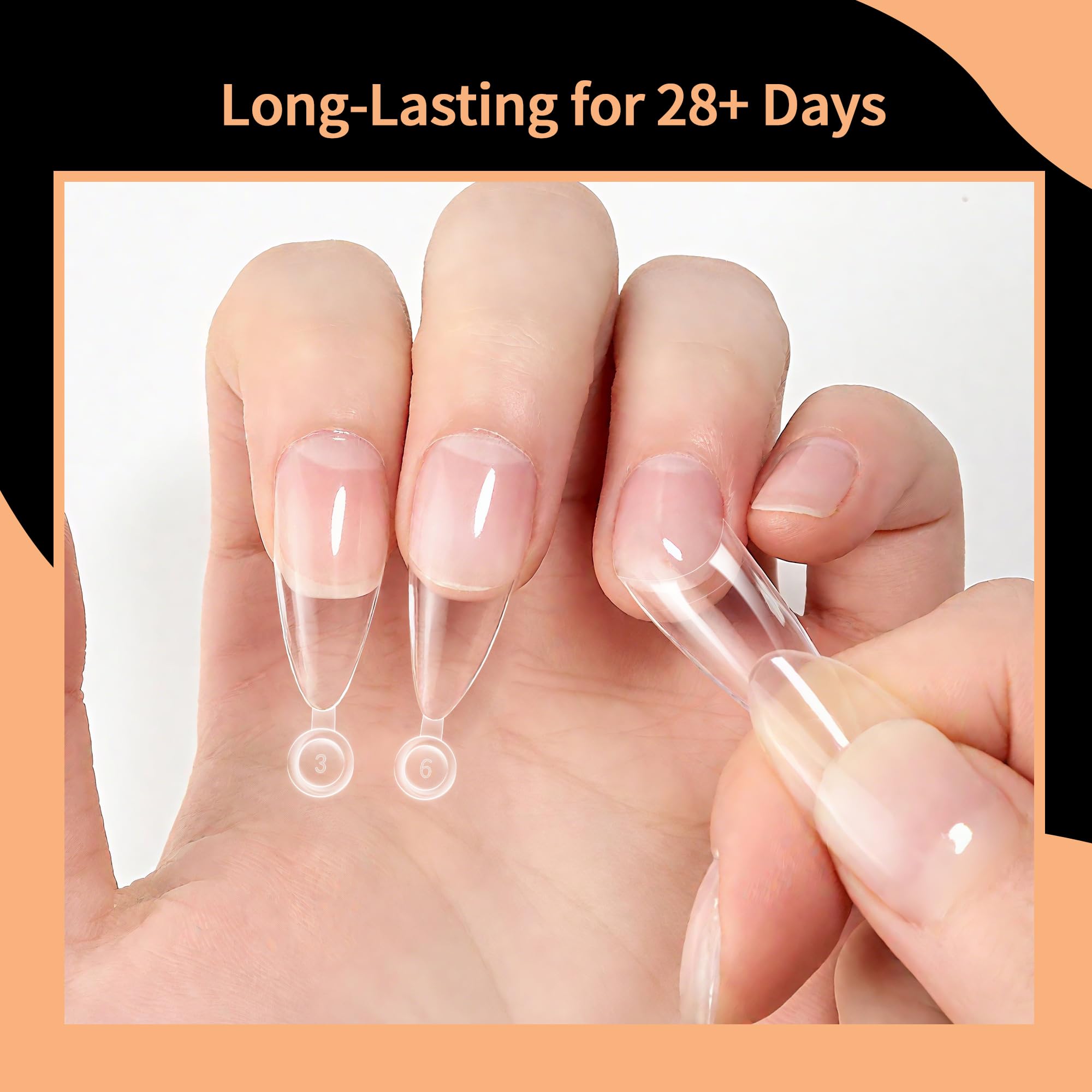 SITELENABY almond nail tips application demonstrates easy DIY styling.