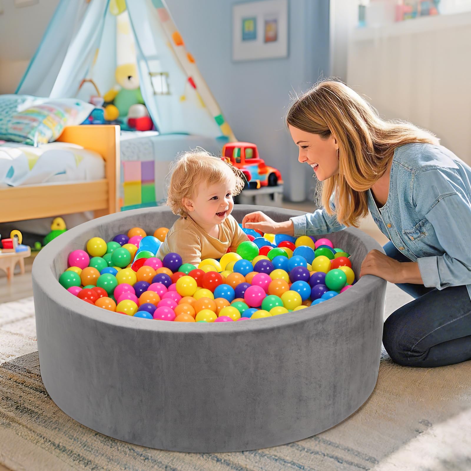 Colorful balls not included with SIUUHOVS pit to emphasize quality materials