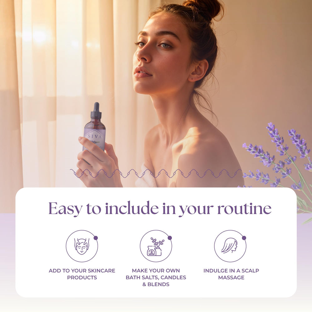 SIVA Lavender oil being added to a bath or Epsom salt blend