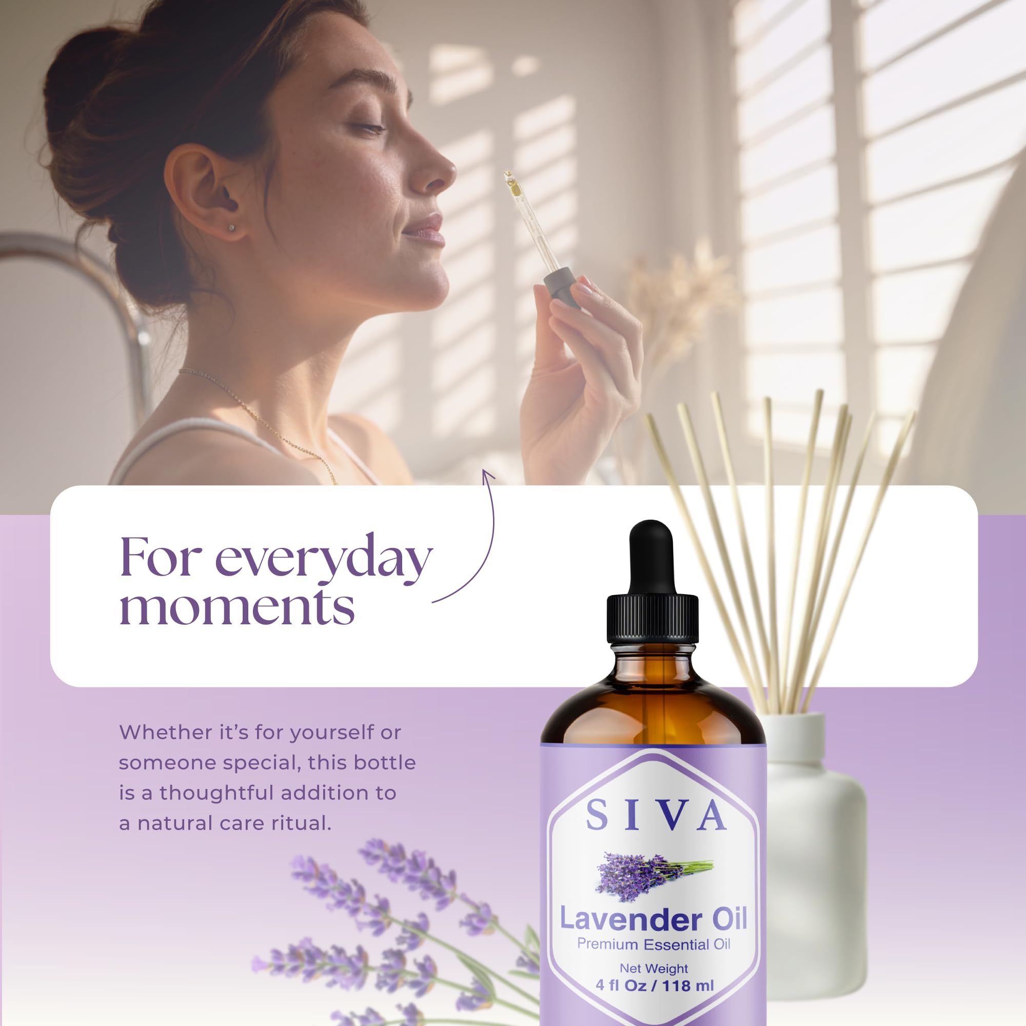 SIVA Lavender oil pillow spray on bedding for a calming sleeping environment