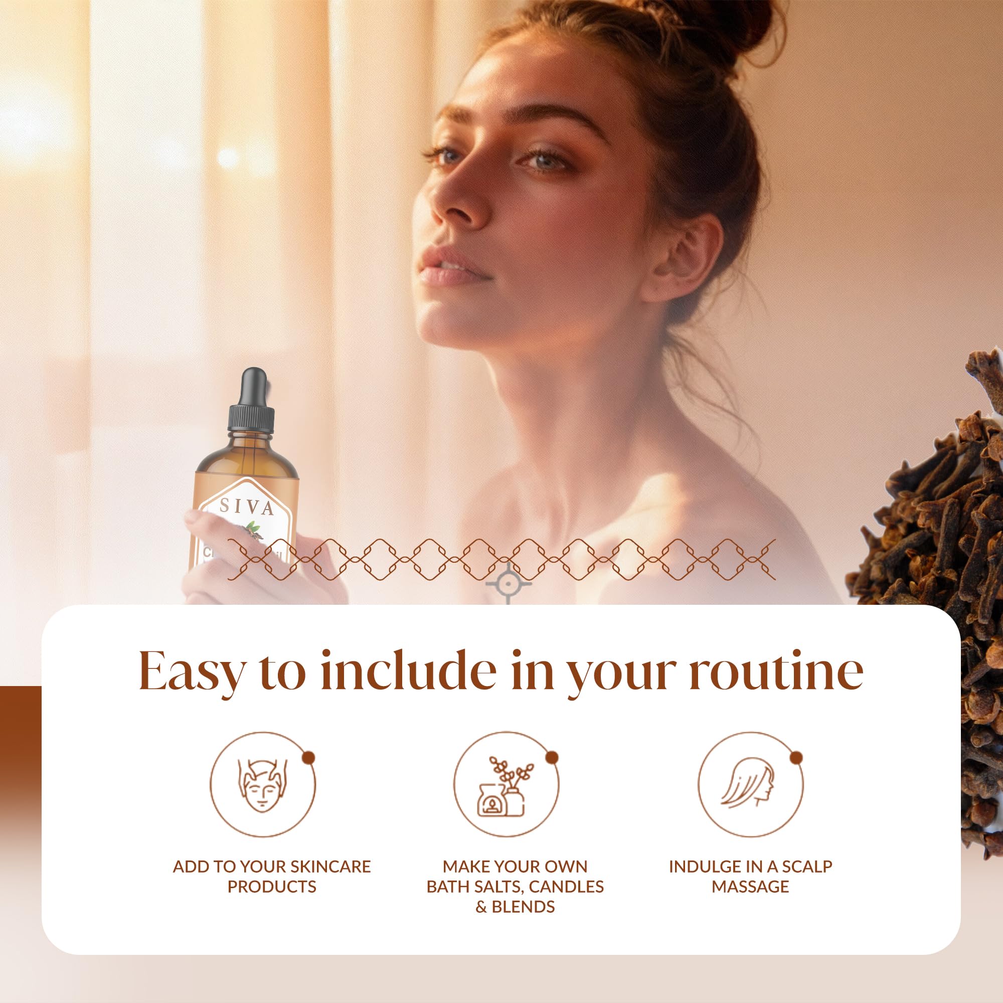 Hair and scalp massage use with carrier oil and shampoo.
