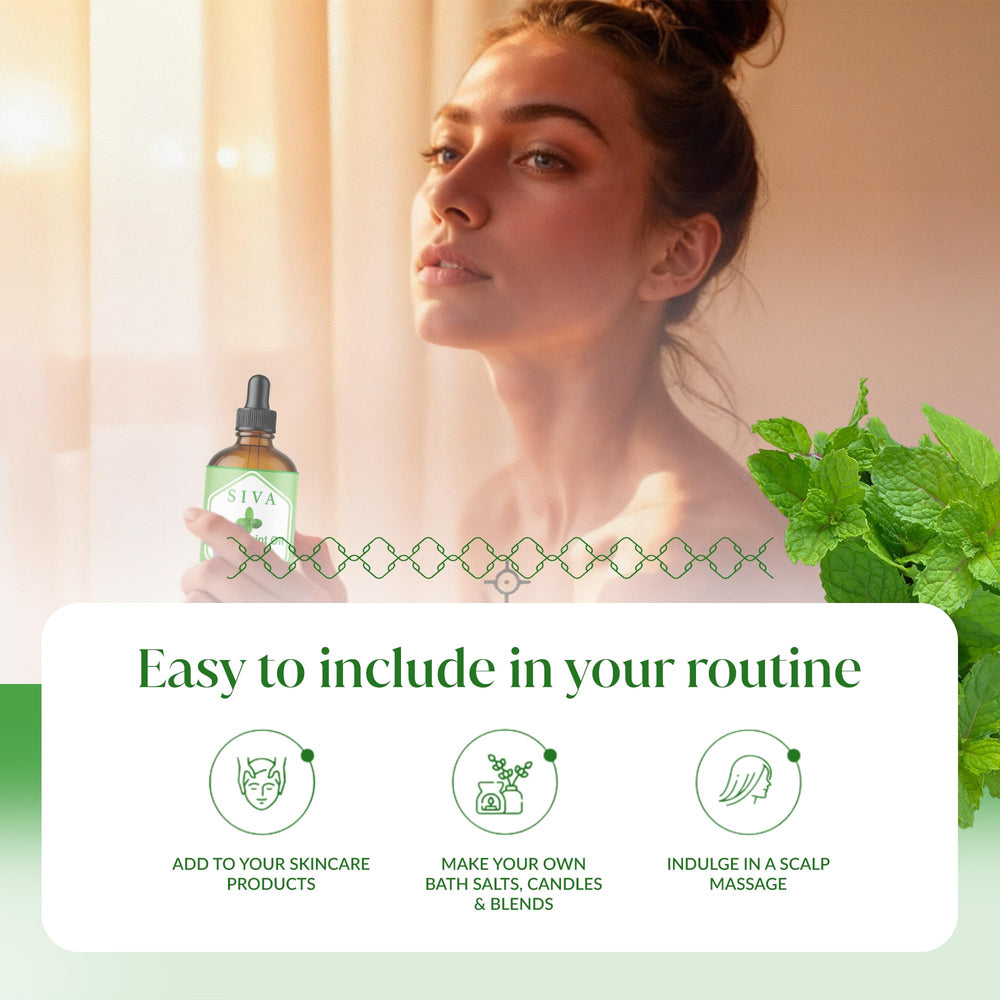 SIVA Peppermint Oil blends well with lavender, lemon, and tea tree.