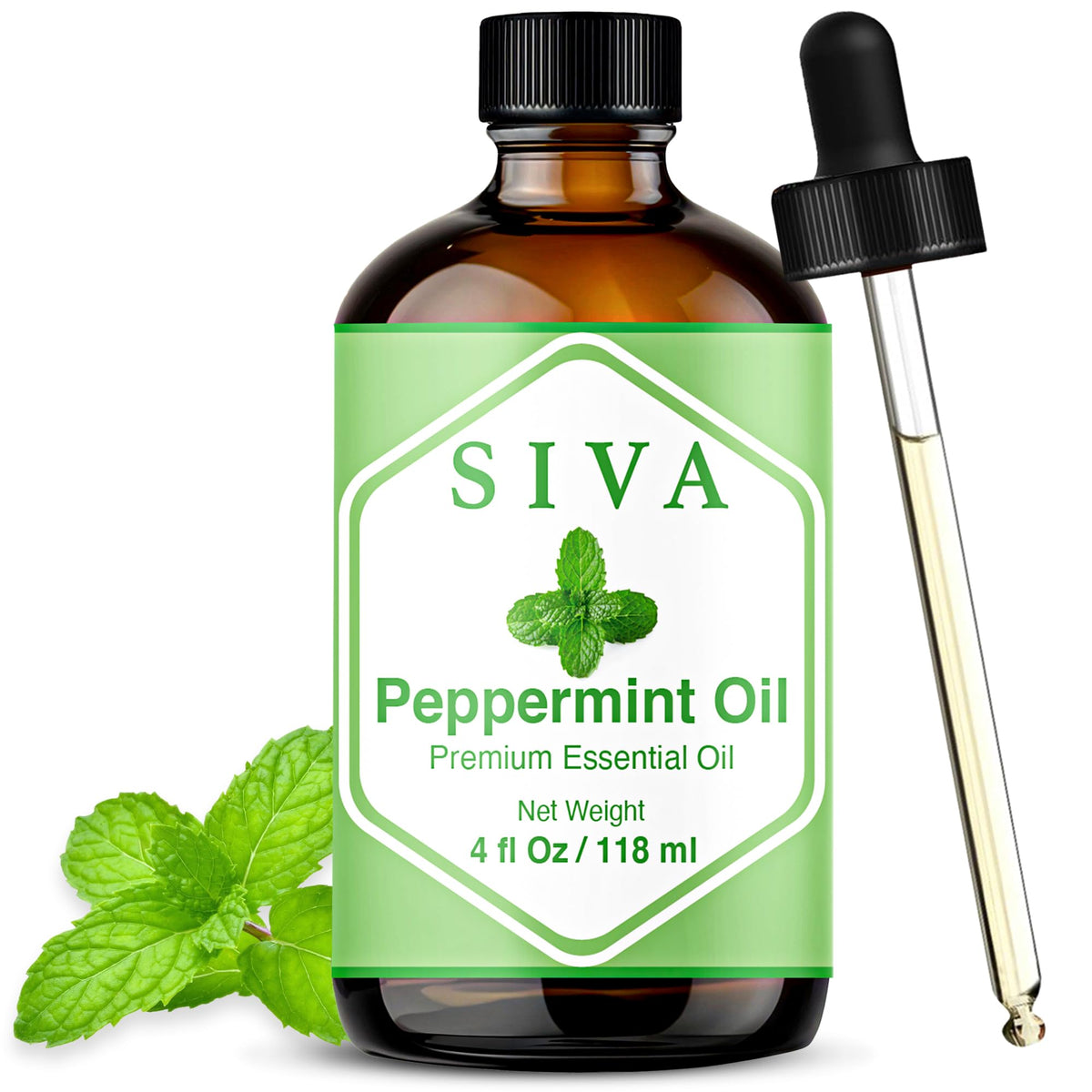 SIVA Peppermint Oil bottle pour for diffusion and fragrance.