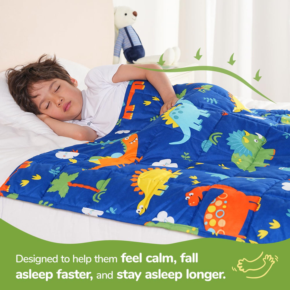 Sivio blue dinosaur print cover adds playful design to kids' bedtime routine.