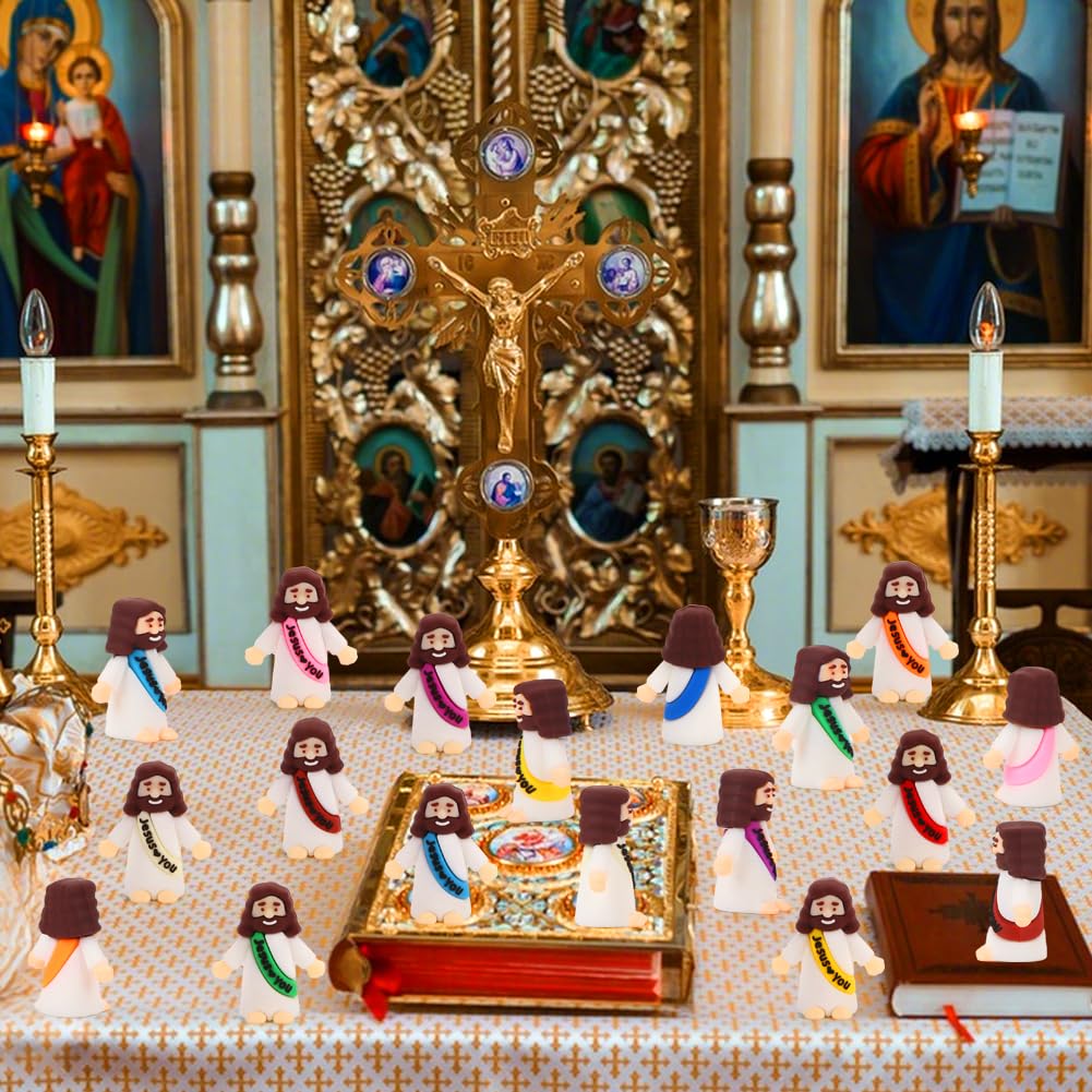 Siwarm little Jesus figures, Easter decoration for festive displays.