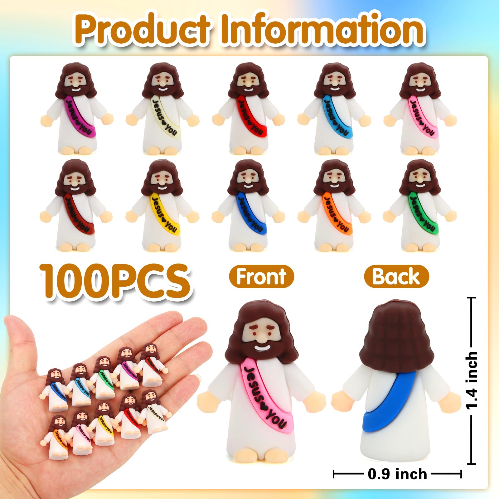 Siwarm mini Jesus figurines, durable PVC for classroom prizes.