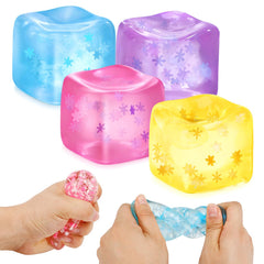 Siwarm stress cube 4-pack packaging closeup, compact gift-ready design for on-the-go use
