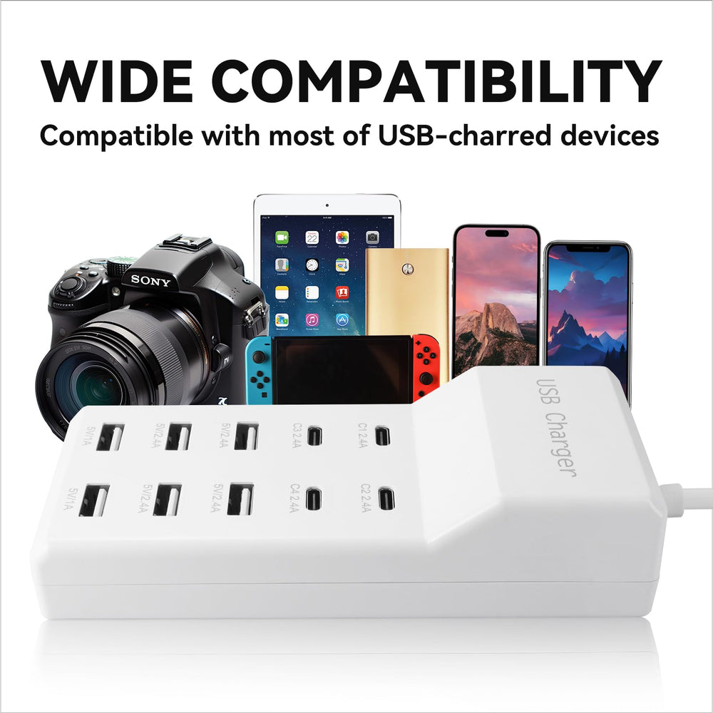 SIWMER USB charging station with four USB-C ports for tablets and laptops.