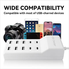 SIWMER USB charging station with four USB-C ports for tablets and laptops.