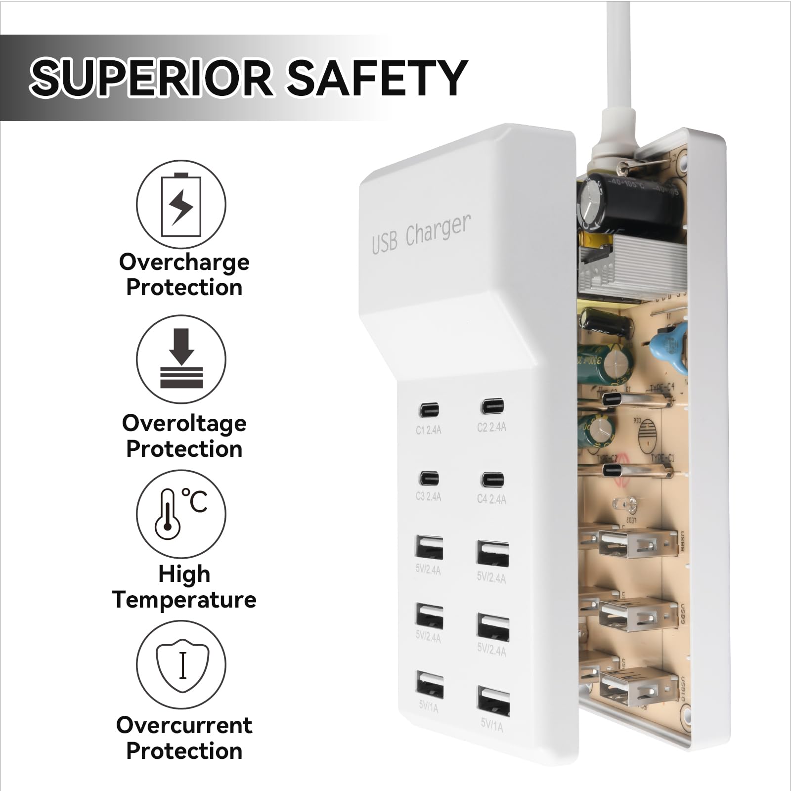 SIWMER USB charging station with six USB-A ports for quick devices.
