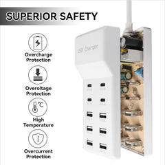 SIWMER USB charging station with six USB-A ports for quick devices.