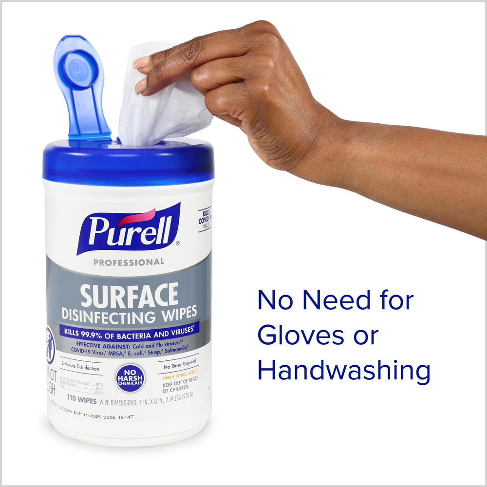 Six-pack Purell professional disinfecting wipes packaging for facilities