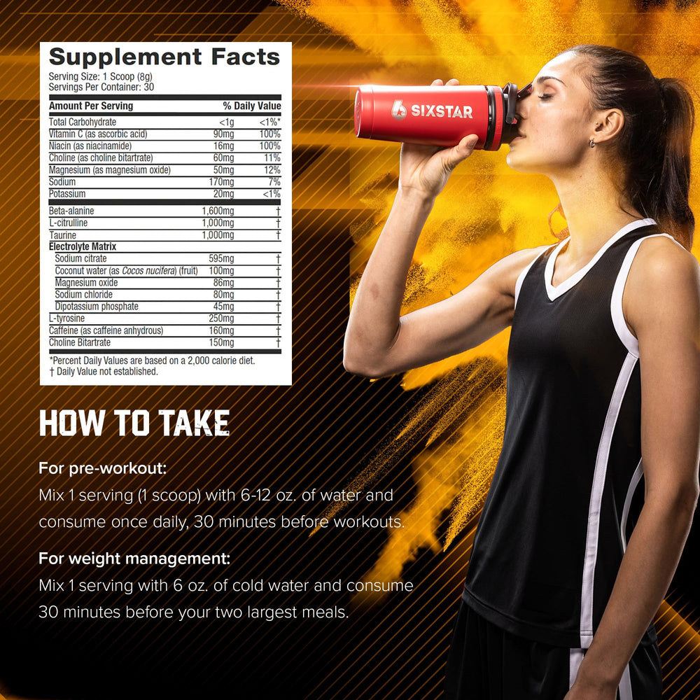 Six Star Pre-Workout Explosion Peach Mango energy boost for high-intensity sessions.