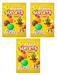 Sixlets Original candy shells close-up showing vibrant colors and a chocolatey center for festive desserts.
