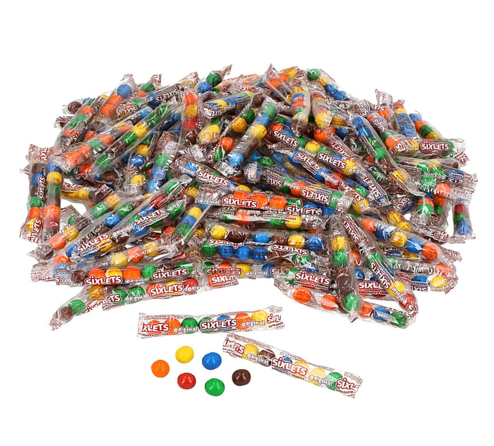Three-bag Sixlets multi-pack ready for pantry stock, party favors, or movie nights.