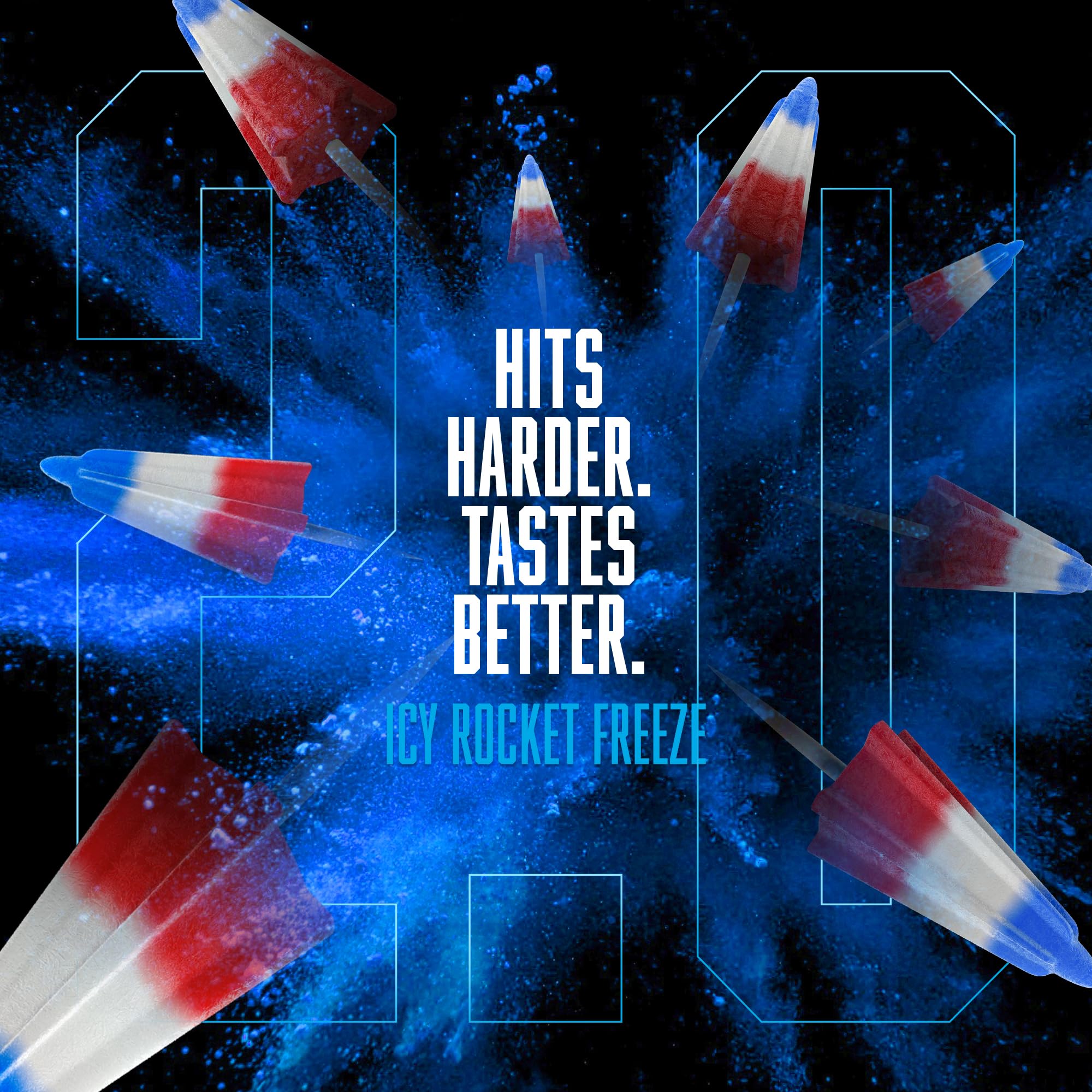 Six Star Pre-Workout Explosion 2.0 icy-rocket-freeze glass showing a refreshing energy drink.