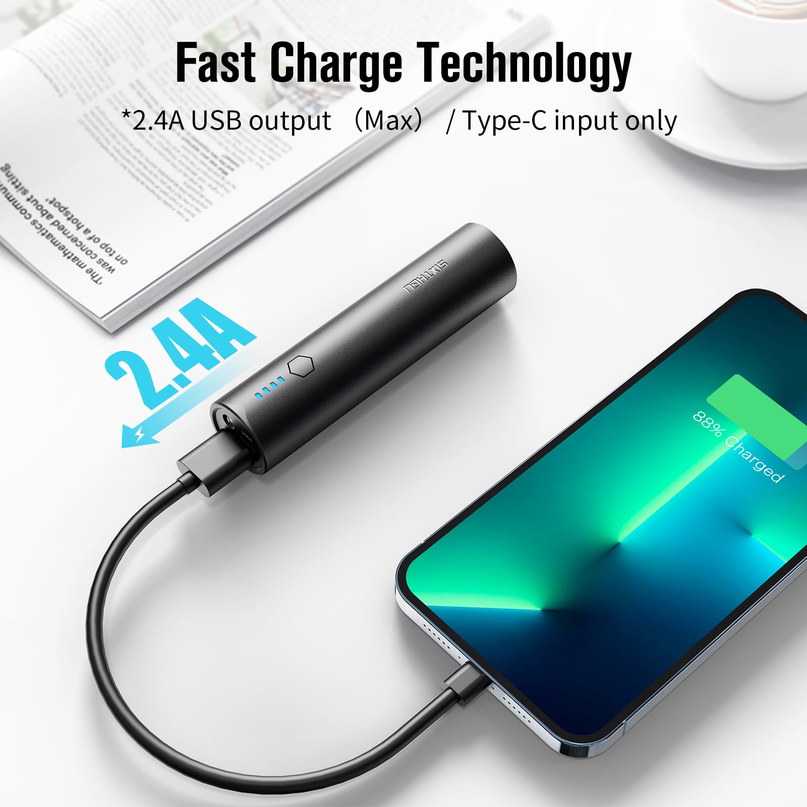 SIXTHGU 5000mAh capacity powers smartphones and small gadgets when you need a boost.