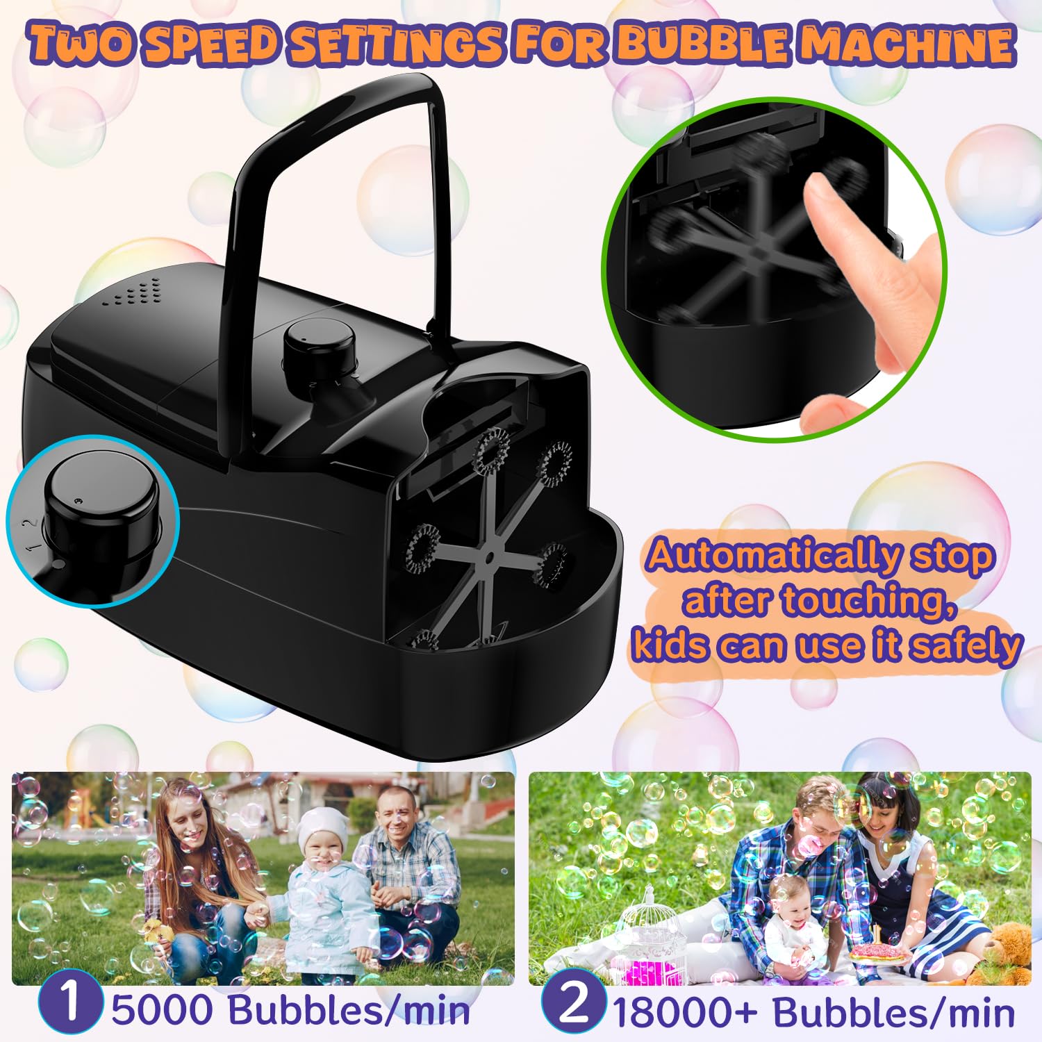 Sizonjoy bubble machine side angle highlighting portable, lightweight design.