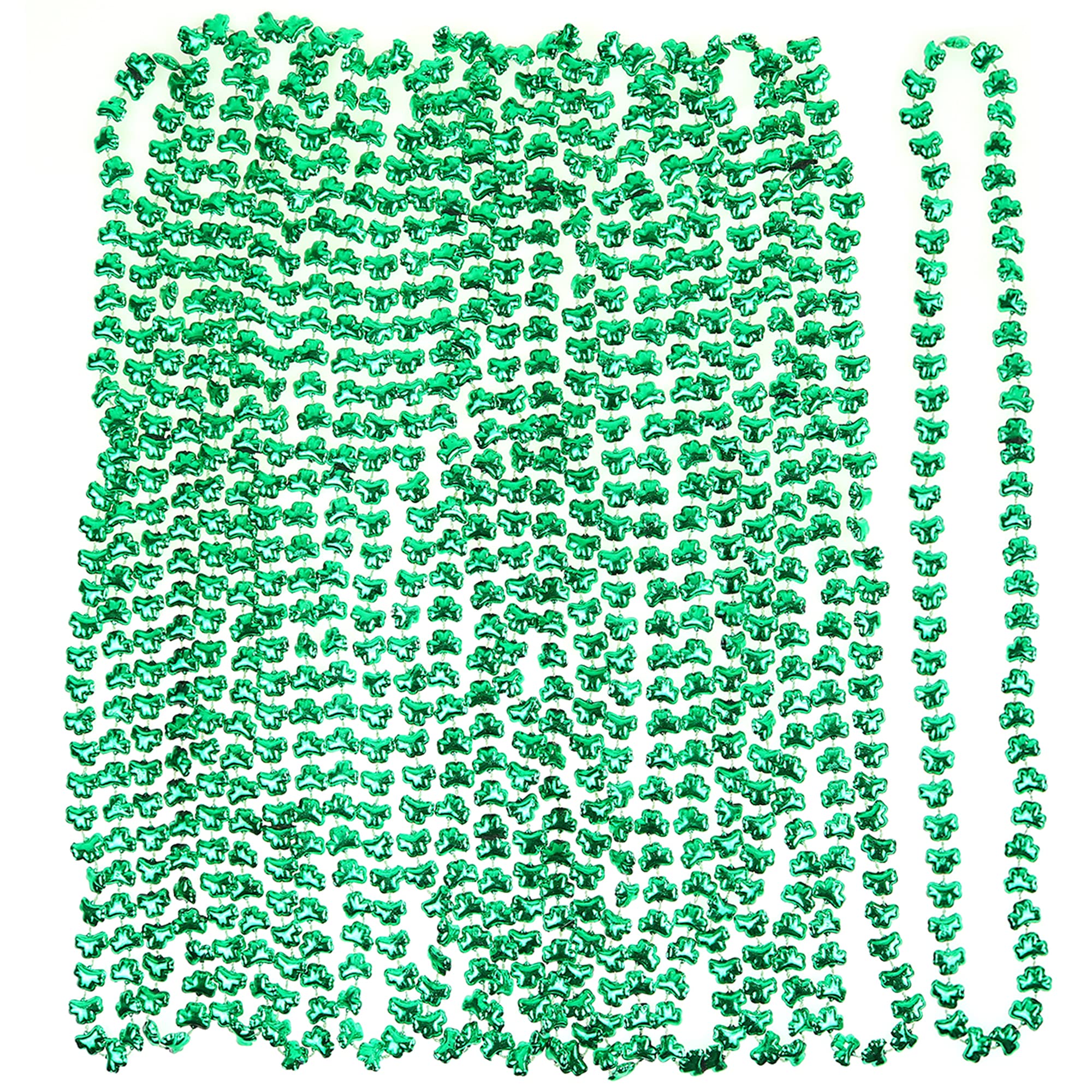 Skeleteen green shamrock beads necklace for St. Patrick's Day, perfect as a costume accessory.