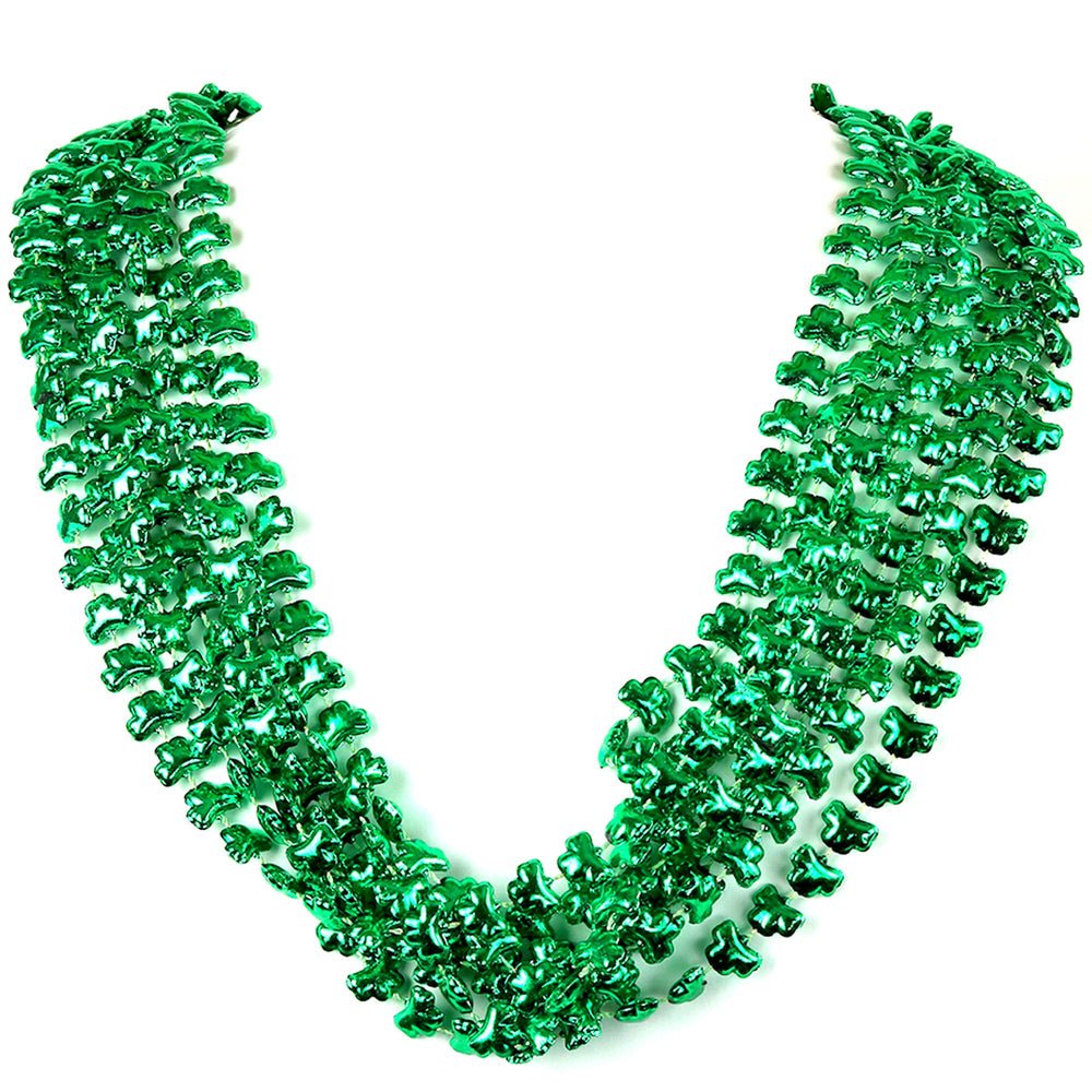Skeleteen green shamrock beads necklace, ideal as a party favor.