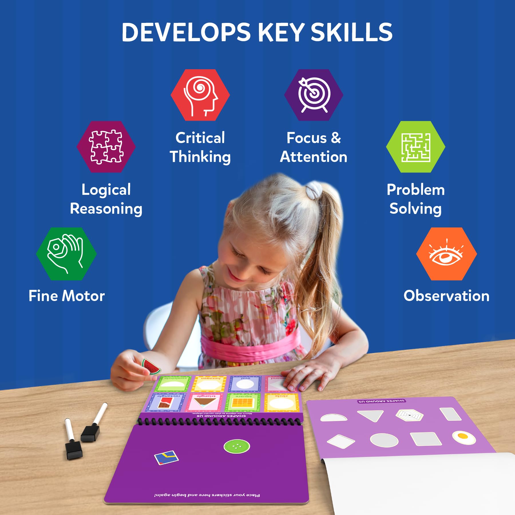 Skillmatics Busy Book promotes fine motor practice with repeatable activities.