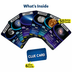 Skillmatics Guess in 10 game cards showcase planets and stars for engaging play.