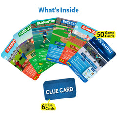 Skillmatics Guess in 10 Sports clue cards spark strategic questioning.