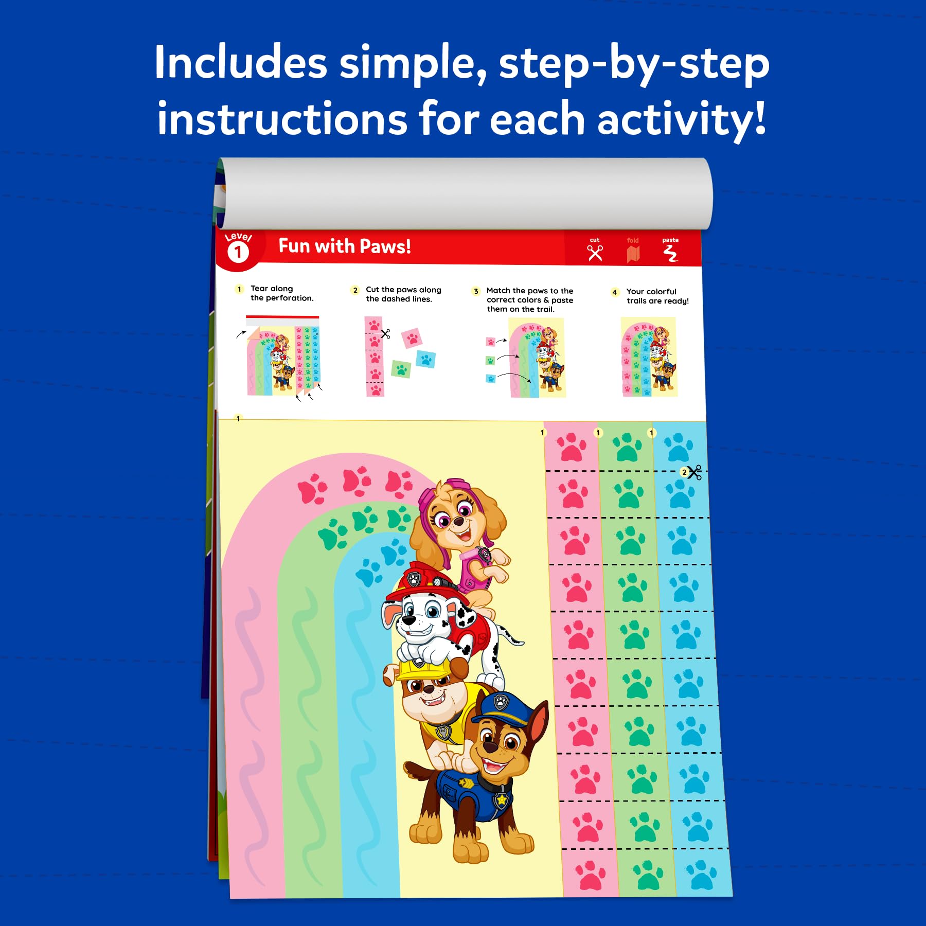 Colorful Paw Patrol crafts created with Skillmatics activities.
