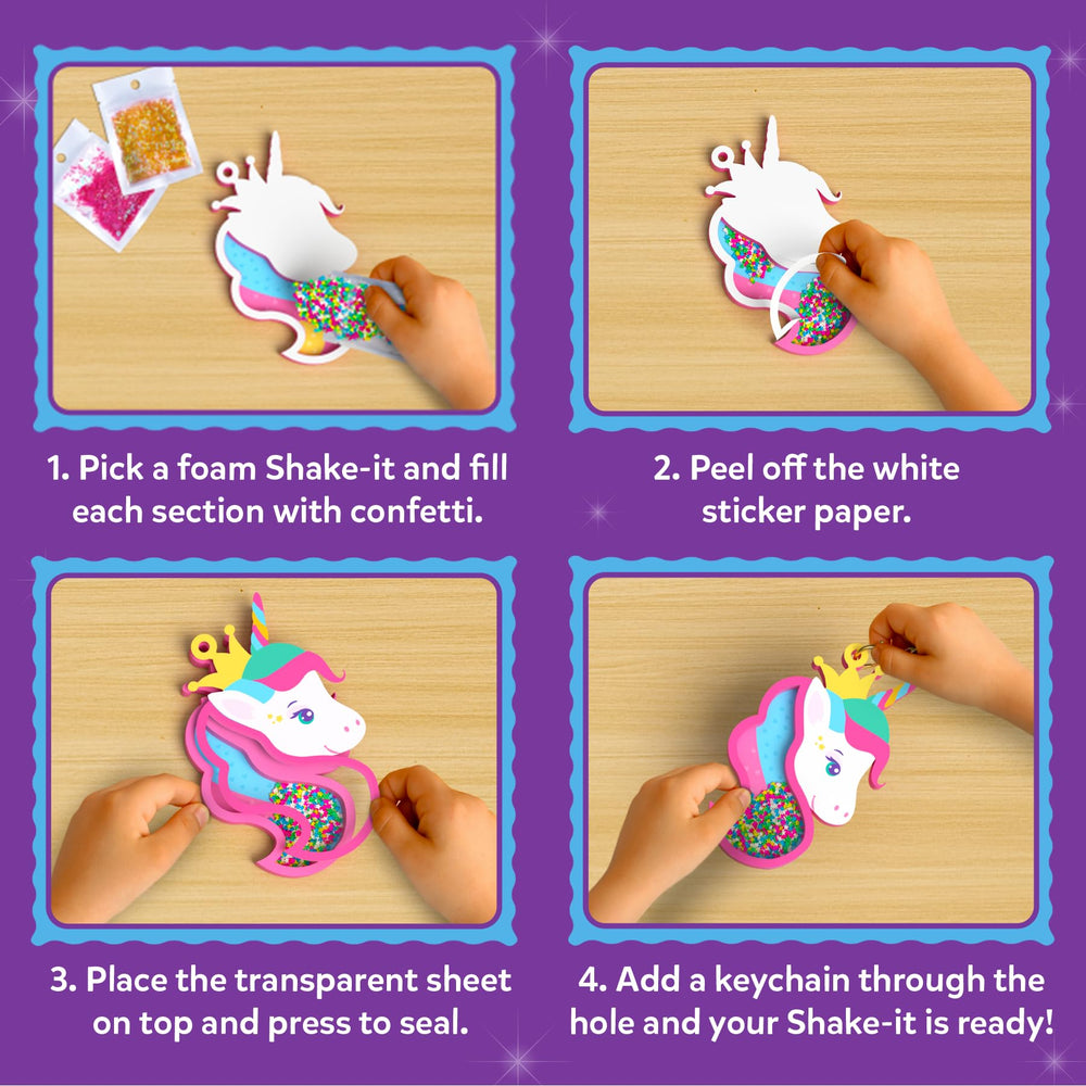 Skillmatics Shake-its keychains let kids hang their creations.