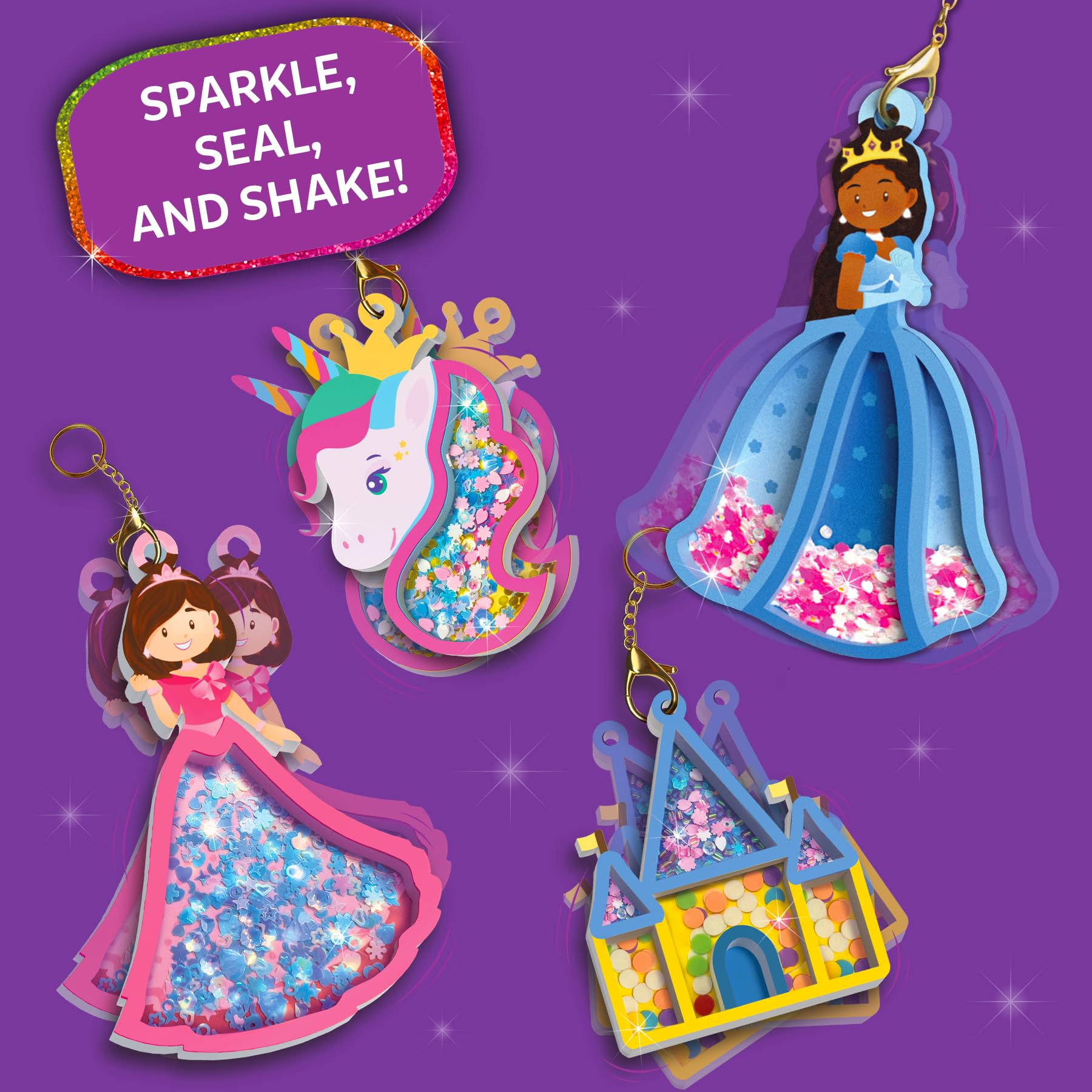 Skillmatics Shake-its transparent sheets display confetti for DIY accessories.