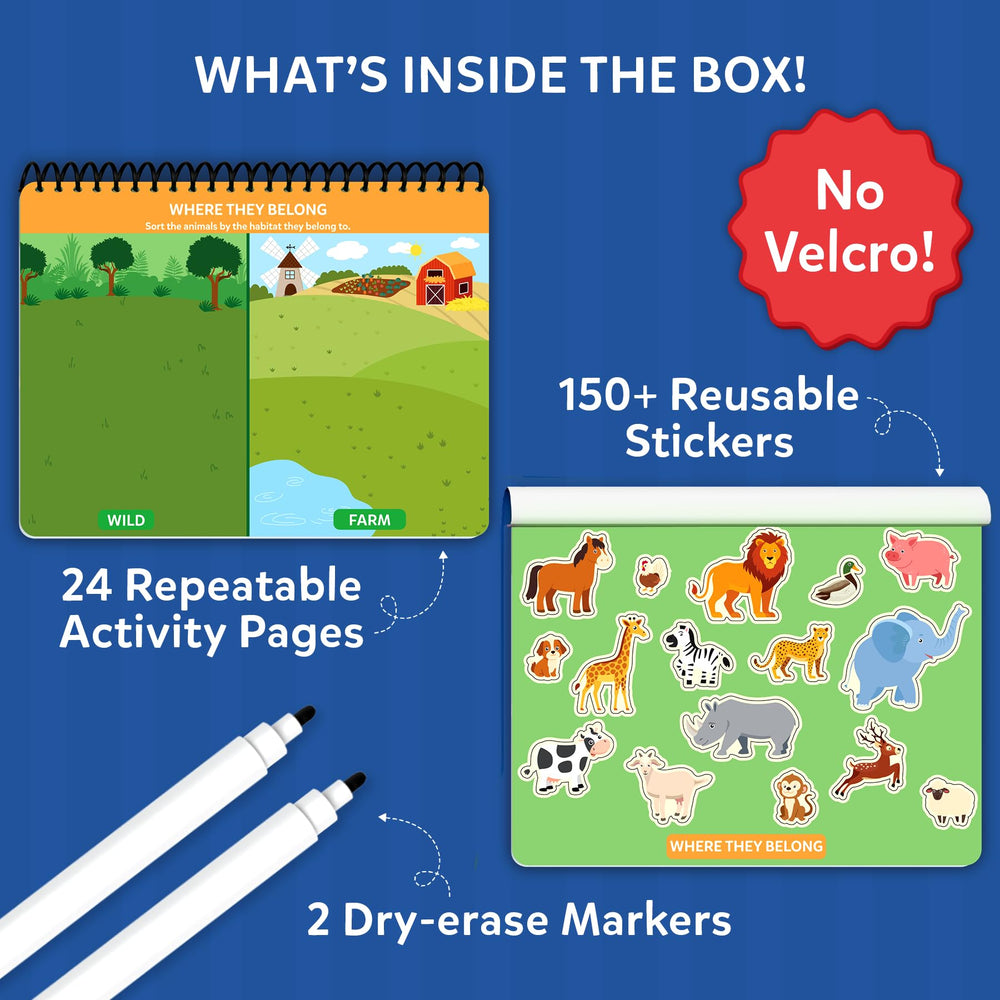Skillmatics sticker sheet with 150+ reusable stickers for hands-on learning.