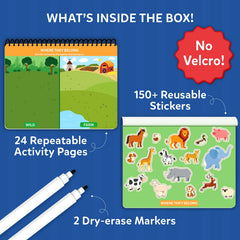 Skillmatics sticker sheet with 150+ reusable stickers for hands-on learning.
